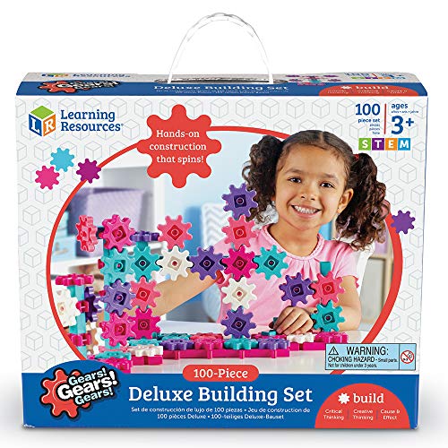 Learning Resources Gears! Gears! Gears! Deluxe Building Set Pink - 100 Pieces, Ages 3+ STEM Toys, Gears for Kids, Preschool Building Sets
