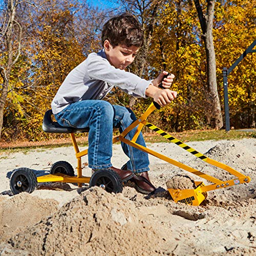 The Big Dig and Roll Big Dig Sandbox Digger Excavator Crane with 360° Rotation with Base, Great for Sand, Dirt and Snow | Steel Outdoor Play | Beach Toy | Yellow | Age 3+