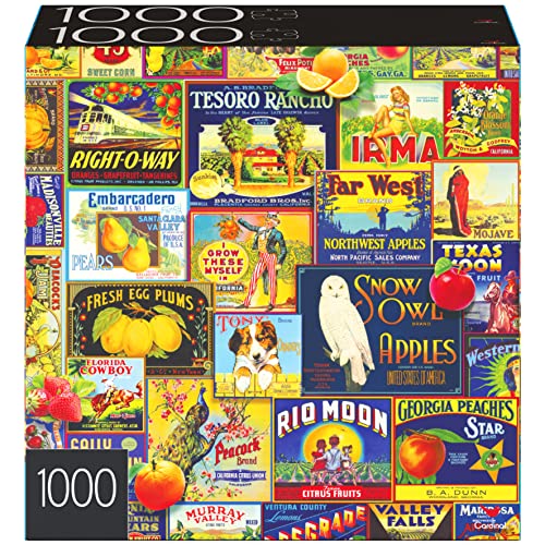 2-Pack of 1000-Piece Jigsaw Puzzles, Retro Comics and Fruit Labels Gifts for Mom Mothers Day Gifts for Adults and Kids Ages 8+, Amazon Exclusive
