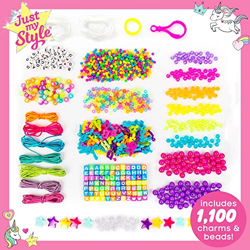 Just My Style ABC Beads by Horizon Group Usa, 1000+ Charms and Beads, Alphabet Charms, Accent Beads, Seed Beads, Star Beads, Wax Beading Cord, Satin Cord and Key Ring Included, Bright
