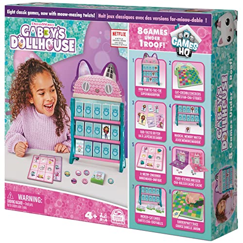 Gabby’s Dollhouse, Games HQ Checkers Tic Tac Toe Memory Match Go Fish Bingo Cards Board Games Toy Gift Netflix Party Supplies, for Kids Ages 4 and up