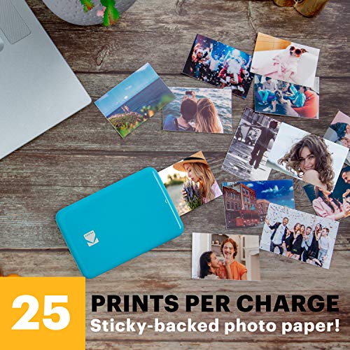 KODAK Step Color Instant Photo Printer with Bluetooth/NFC, Zink Technology and KODAK App for iOS and Android (Blue) Prints 2x3” Sticky-Back Photos.