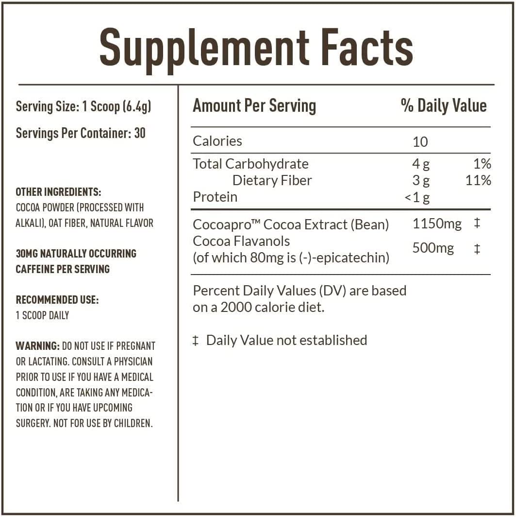 CocoaVia Cardio Health Cocoa Powder, 30 Servings, 500mg Cocoa Flavanols, Heart Health, Blood Pressure, Boost Nitric Oxide, Improve Circulation, Energy, Preworkout, Vegan, Dark Chocolate Cacao