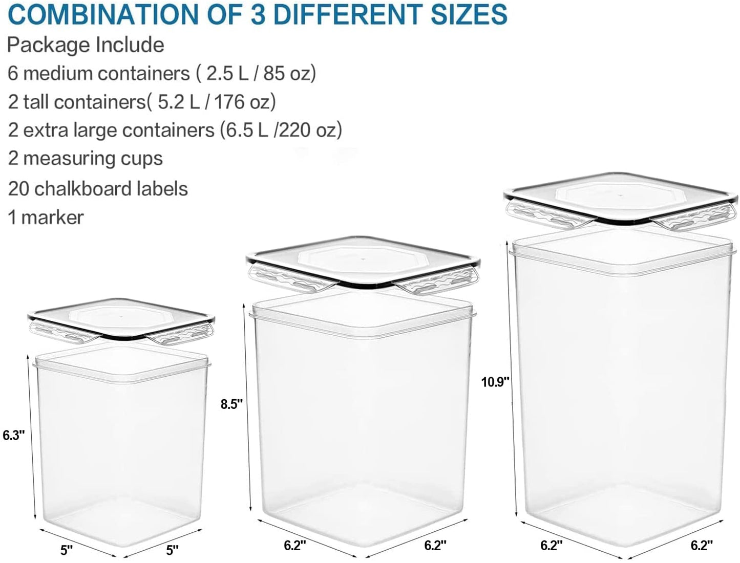 VERONES Large Tall Airtight Food Storage Containers, 10 PACK Plastic Airtight Kitchen and Pantry Organization, Ideal for Flour and Sugar - BPA-Free Plastic Canisters with Labels