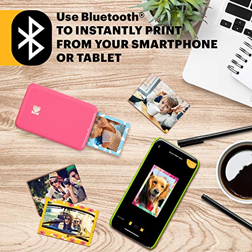 KODAK Step Instant Color Photo Printer with Bluetooth/NFC, Zink Technology and KODAK App for iOS and Android (Pink) Prints 2x3” Sticky-Back Photos.