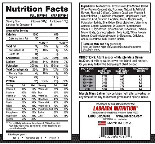 Labrada Nutrition Muscle Mass Gainer, Vanilla, 6 Pound (Packaging may Vary)