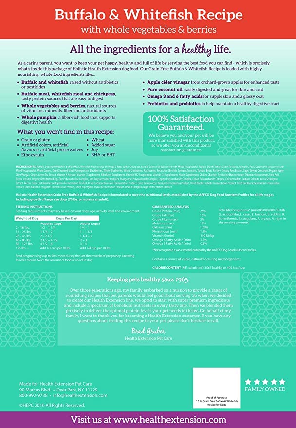 Health Extension Dry Dog Food, Natural Food with Added Vitamins and Minerals, Suitable for All Puppies, Include Buffalo and Whitefish Recipe with Whole Vegetable and Berries (4 Pound)