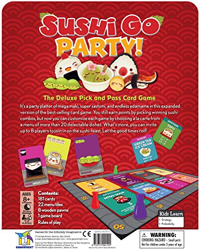 Sushi Go Party! - The Deluxe Pick and Pass Card Game by Gamewright, Multicolored