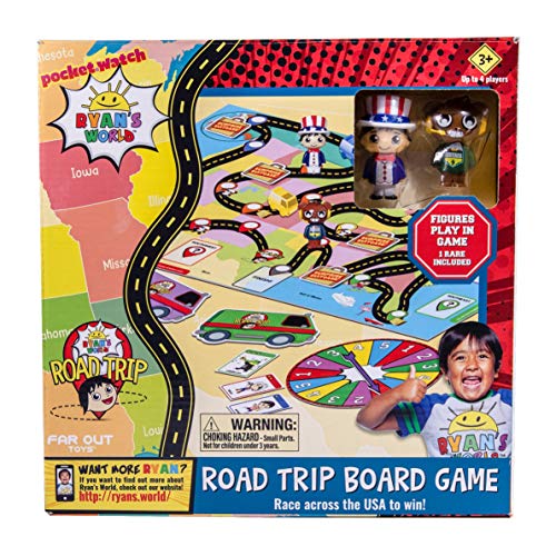 Far Out Toys Ryan’s World Road Trip Board Game, A Journey Through All 50 US States, Educational Adventure, Cities, Towns, Geography, Collectible Micro Figures and Cards, Surprise Suitcase Tiles, Ages 3+