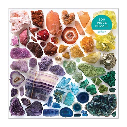 Galison Rainbow Crystals Jigsaw Puzzle, 500 Pieces, 20”x20” – Features an Array of Crystals and Gems in a Mesmerizing Rainbow of Color – Challenging, Perfect for Family Fun – Fun Indoor Activity