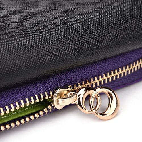 Kroo Clutch Wallet with Wristlet and Crossbody Strap for Smartphones or Phablets up to 5.7 Inch - Carrying Case - Frustration-Free Packaging - Black and Purple