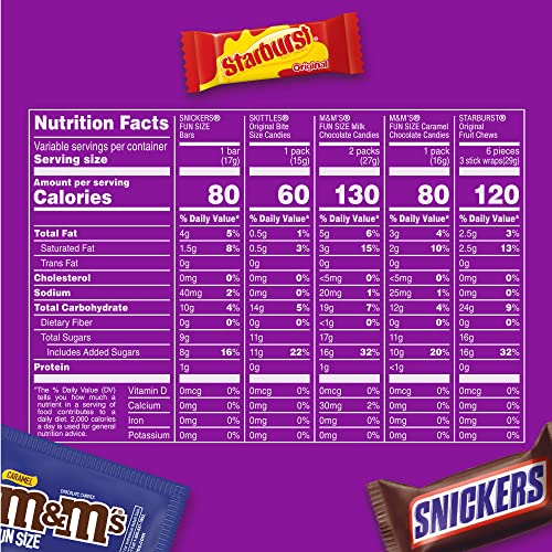 SNICKERS, MandM'S Milk Chocolate, MandM'S Caramel, SKITTLES and STARBURST Candy Variety Mix, 45.69-Ounce Bag, 90 Pieces