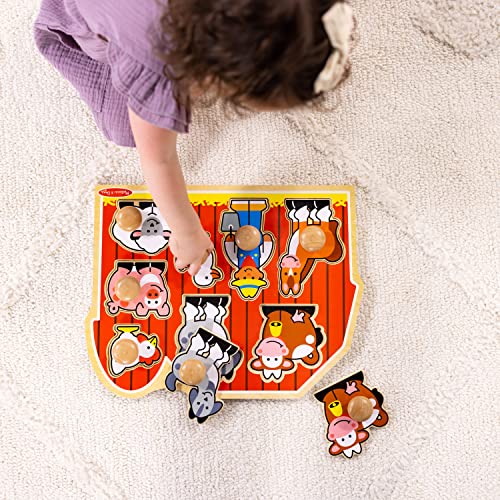 Melissa and Doug Farm Animals Jumbo Knob Wooden Puzzle - Wooden Peg Chunky Baby Puzzle, Preschoool Learning, Knob Puzzle Board For Toddlers Ages 1+