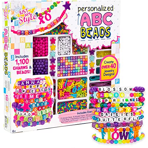 Just My Style ABC Beads by Horizon Group Usa, 1000+ Charms and Beads, Alphabet Charms, Accent Beads, Seed Beads, Star Beads, Wax Beading Cord, Satin Cord and Key Ring Included, Bright