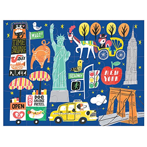 Mudpuppy New York City Puzzle to Go, 36 Pieces, 12”x9” – Great for Kids Age 3+ - Colorful Illustrations of Iconic NYC Sites – Packaged in Travel-Friendly Drawstring Fabric Pouch – Perfect for Planes