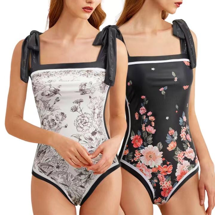 Reversible Floral Sexy One Piece Bathing Suit for Women One Piece Swimsuit Womens One Piece Swimsuits Womens Black L