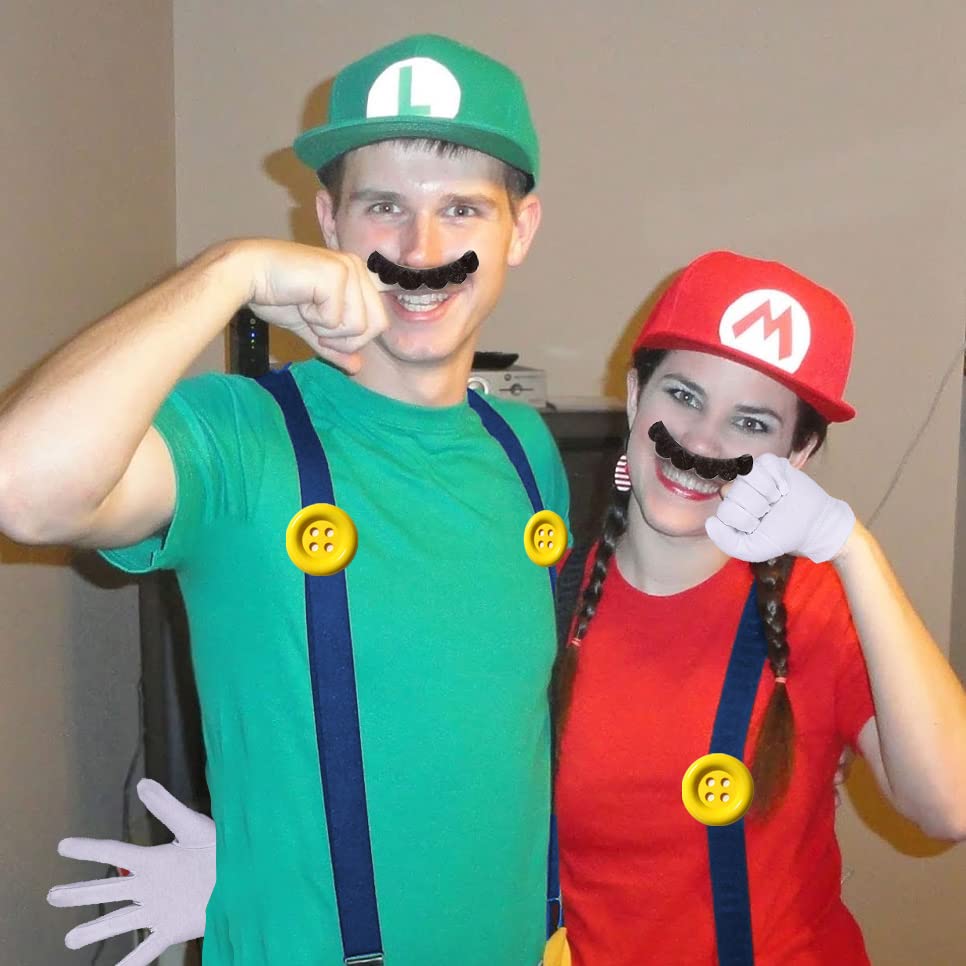 MOVINPE Super Mario Bros Mario and Luigi Hats Caps Mustaches Gloves Buttons Cosplay Costume