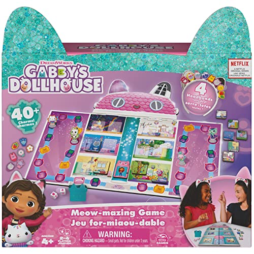 Gabby’s Dollhouse, Meow-Mazing Board Game Based on The DreamWorks Netflix Show with 4 Kitty Headbands, for Families and Kids Ages 4 and up