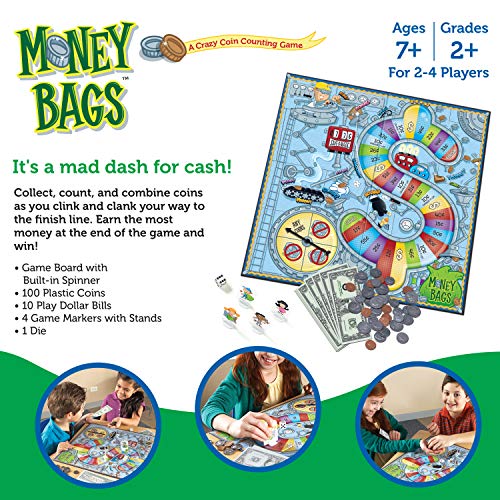 Learning Resources Money Bags Coin Value Game - Ages 7+ Fun Learning Games for Kids, Develops Math Skills and Money Recognition, Educational Games for Kids, Play Money for Kids