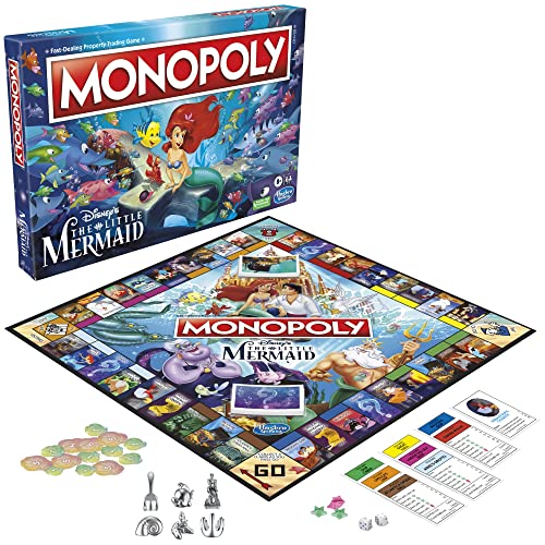 Monopoly: Disney's The Little Mermaid Edition Board Game, 2-6 Players for Family and Kids Ages 8+, with 6 Themed Monopoly Tokens (Amazon Exclusive)