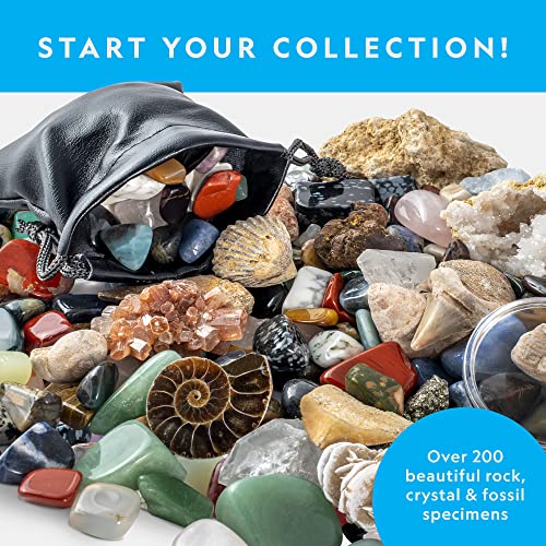 NATIONAL GEOGRAPHIC Rock Collection Box for Kids – 200+ Piece Gemstones and Crystals Set Includes Geodes and Real Fossils, Rocks and Minerals Science Kit for Kids, A Geology Gift for Boys and Girls