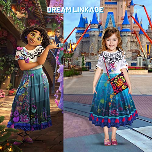 FUXHBFB Costume Dress For Girls Cosplay Isabela Madrigal Princess Halloween Dress Upwith Bag Halloween Fancy Party Dress Princess Dress Up Clothes Cartoon Movie Chracter Costume(6-7Years, Blue)