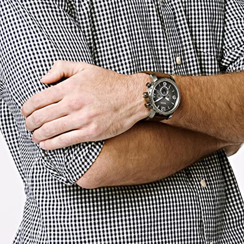 Fossil Men's Nate Quartz Stainless Steel and Leather Chronograph Watch, Color: Smoke, Brown (Model: JR1424)
