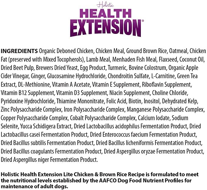 Health Extension Weight Control Dry Dog Food, Natural Food for Overweight Adult Dogs with Added Vitamins and Mineral, Lite Chicken and Brown Rice Recipe (15 lbs / 6.8 kg)