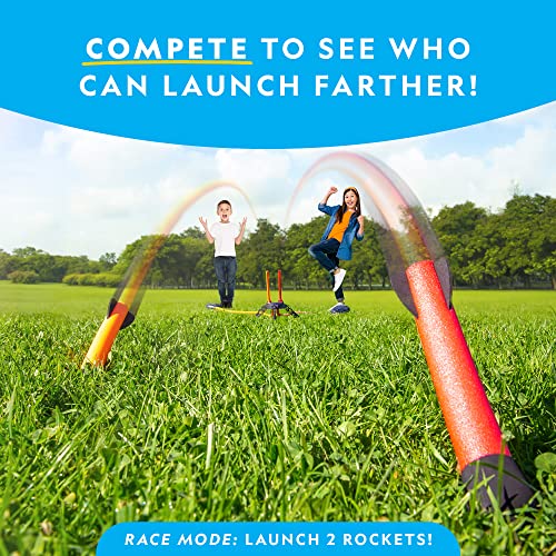 NATIONAL GEOGRAPHIC Air Rocket Toy - Stomp and Launch Dueling Air Rockets up to 100 Ft, Includes Launcher, 4 Foam-Tipped Rockets, Outdoor Kids Toys, Kids Science Rocket Kit, Rocket Launcher for Kids