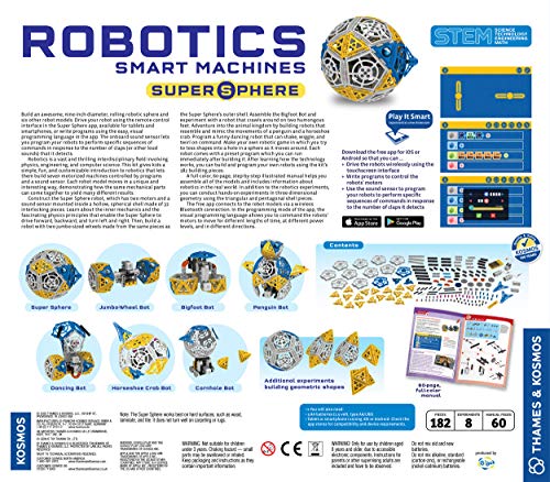 Thames and Kosmos Robotics: Smart Machines - Super Sphere STEM Experiment Kit | Build and Program a 9-inch Robotic Sphere + 6 Other Robot Models | Basic Coding | Color Manual | Requires Tablet, Smartphone