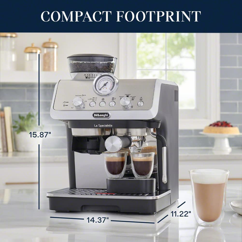 De’Longhi La Specialista Arte EC9155MB, Espresso Machine with Grinder, Bean to Cup Coffee and Cappuccino Maker with Professional Steamer, My Latte Art Milk Frother,Barista SS Kit Included, 1450W, Metal