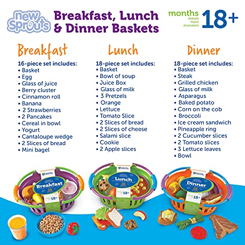Learning Resources New Sprouts Bundle of Breakfast, Lunch and Dinner - 3 Sets, Ages 18+ months Toddler Pretend Play Food, Educational Toys for Toddlers, Supermarket Toys