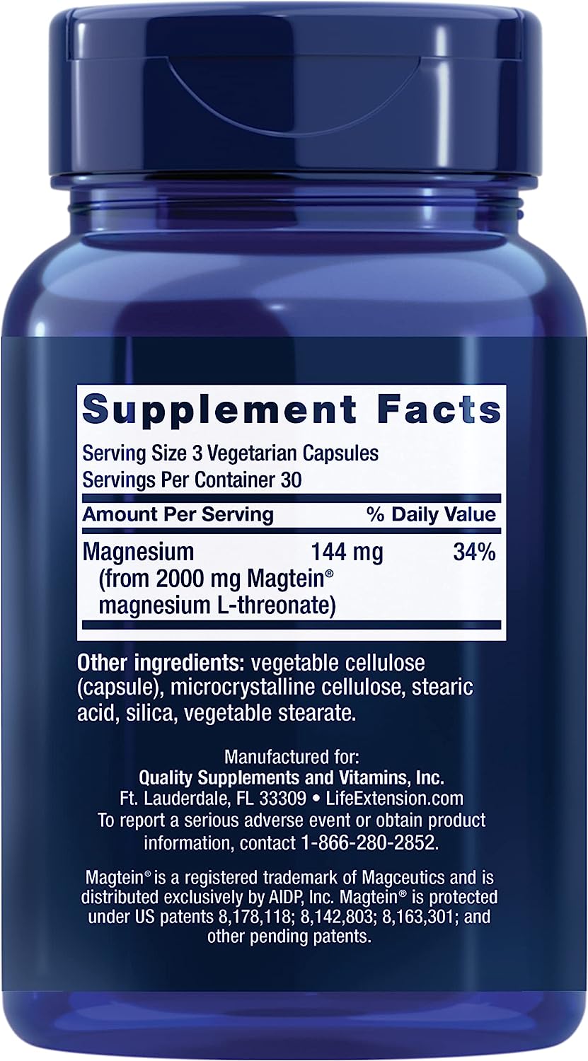 Life Extension Neuro-Mag Magnesium L-Threonate, 90 Vegetarian Capsules Ultra-Absorbable Magnesium - Memory, Focus and Overall Cognitive Performance Boost - Non-GMO, Gluten-Free