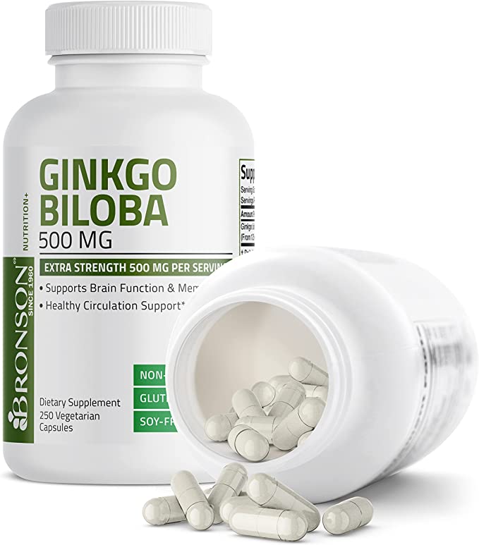 Bronson Ginkgo Biloba 500mg Extra Strength 500mg per Serving - Supports Brain Function and Memory Support, 250 Vegetarian Capsules