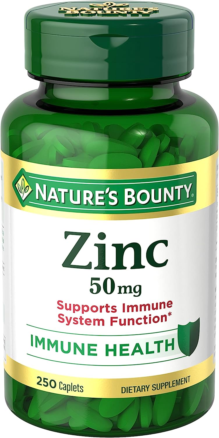 Nature’s Bounty Zinc 50mg, Immune Support and Antioxidant Supplement, Promotes Skin Health 250 Caplets