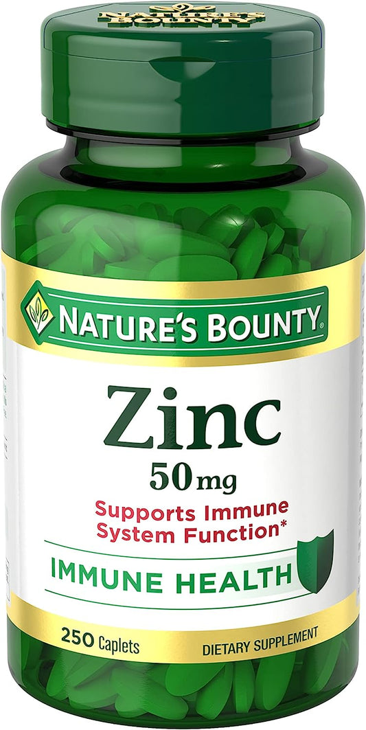 Nature’s Bounty Zinc 50mg, Immune Support and Antioxidant Supplement, Promotes Skin Health 250 Caplets