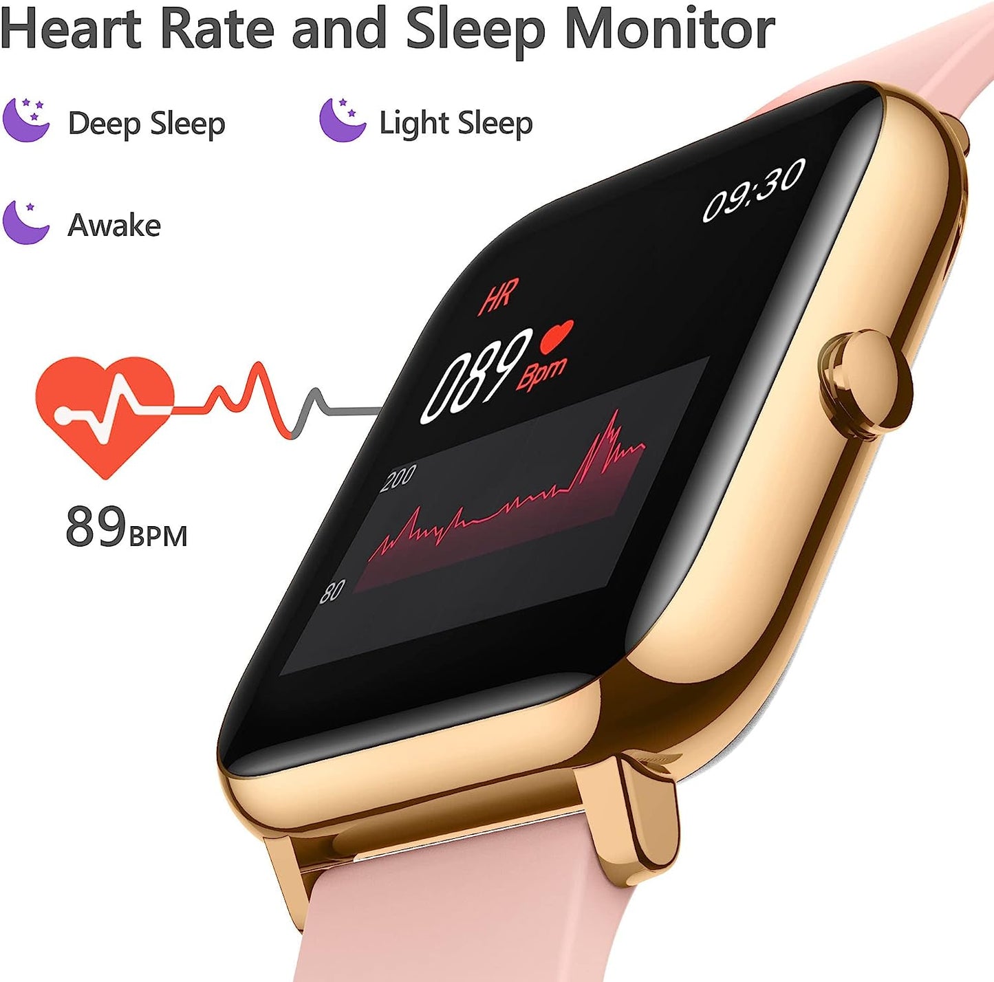 KALINCO Smart Watch, Fitness Tracker with Heart Rate Monitor, Blood Pressure, Blood Oxygen Tracking, 1.4 Inch Touch Screen Smartwatch Fitness Watch for Women Men Compatible with Android iPhone iOS