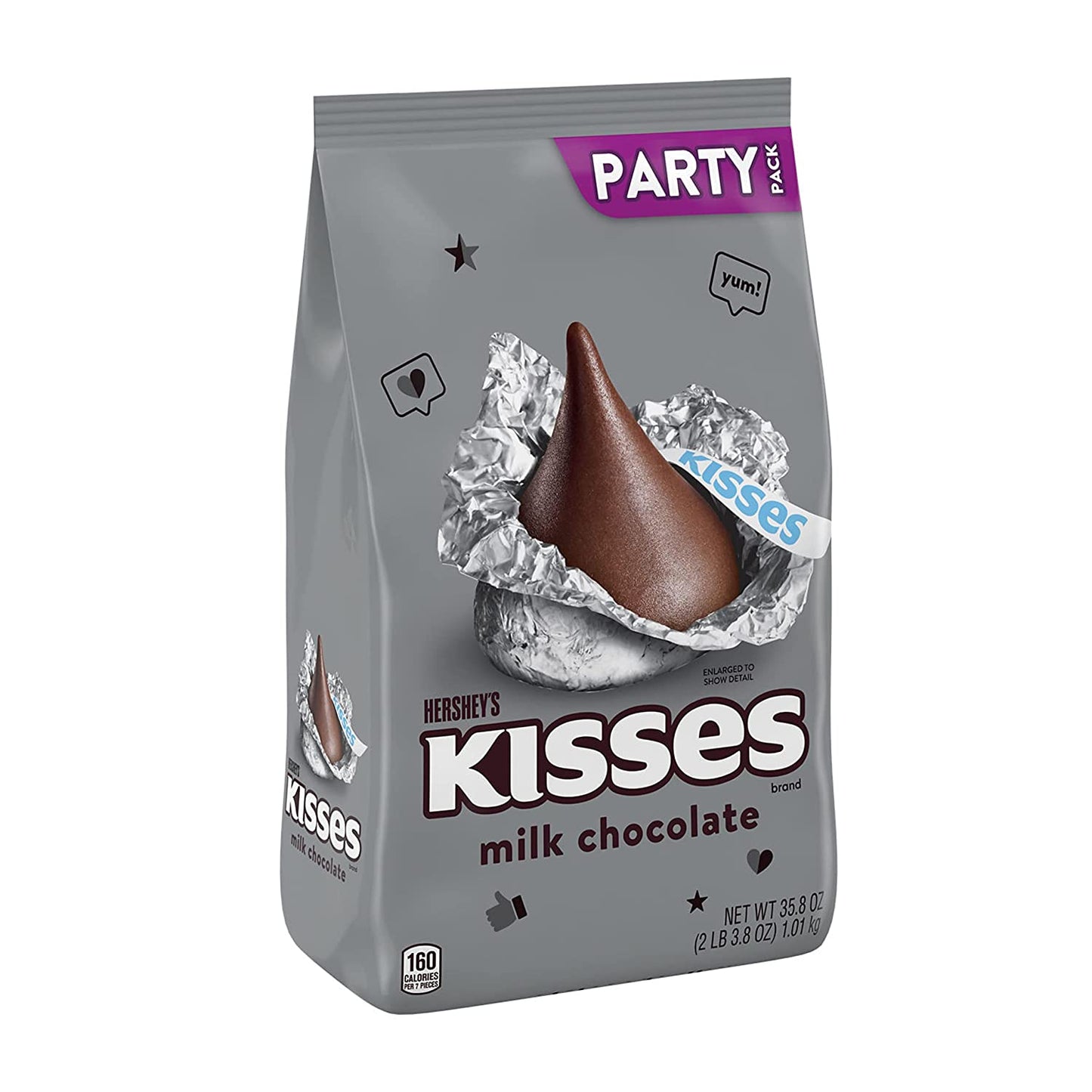 HERSHEY'S KISSES Milk Chocolate Silver Foil, Candy Bulk Party Pack, 35.8 oz