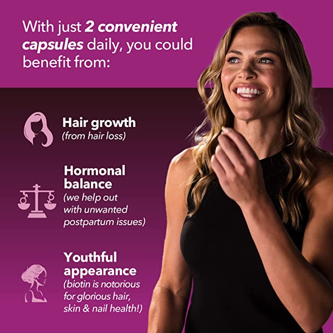 Saw Palmetto for Women + Biotin Supplement | DHT Blocker for Women Hair Growth Vitamins | Women with PCOS Hair Loss or Post-Partum Hair Loss | 60 Vegan Biotin Hair Vitamins to Thicken and Volumize Hair