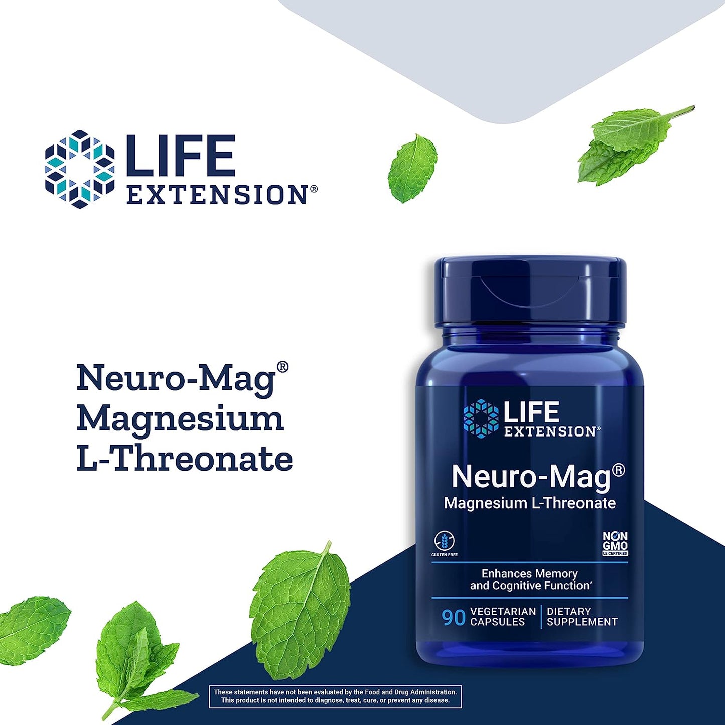 Life Extension Neuro-Mag Magnesium L-Threonate, 90 Vegetarian Capsules Ultra-Absorbable Magnesium - Memory, Focus and Overall Cognitive Performance Boost - Non-GMO, Gluten-Free