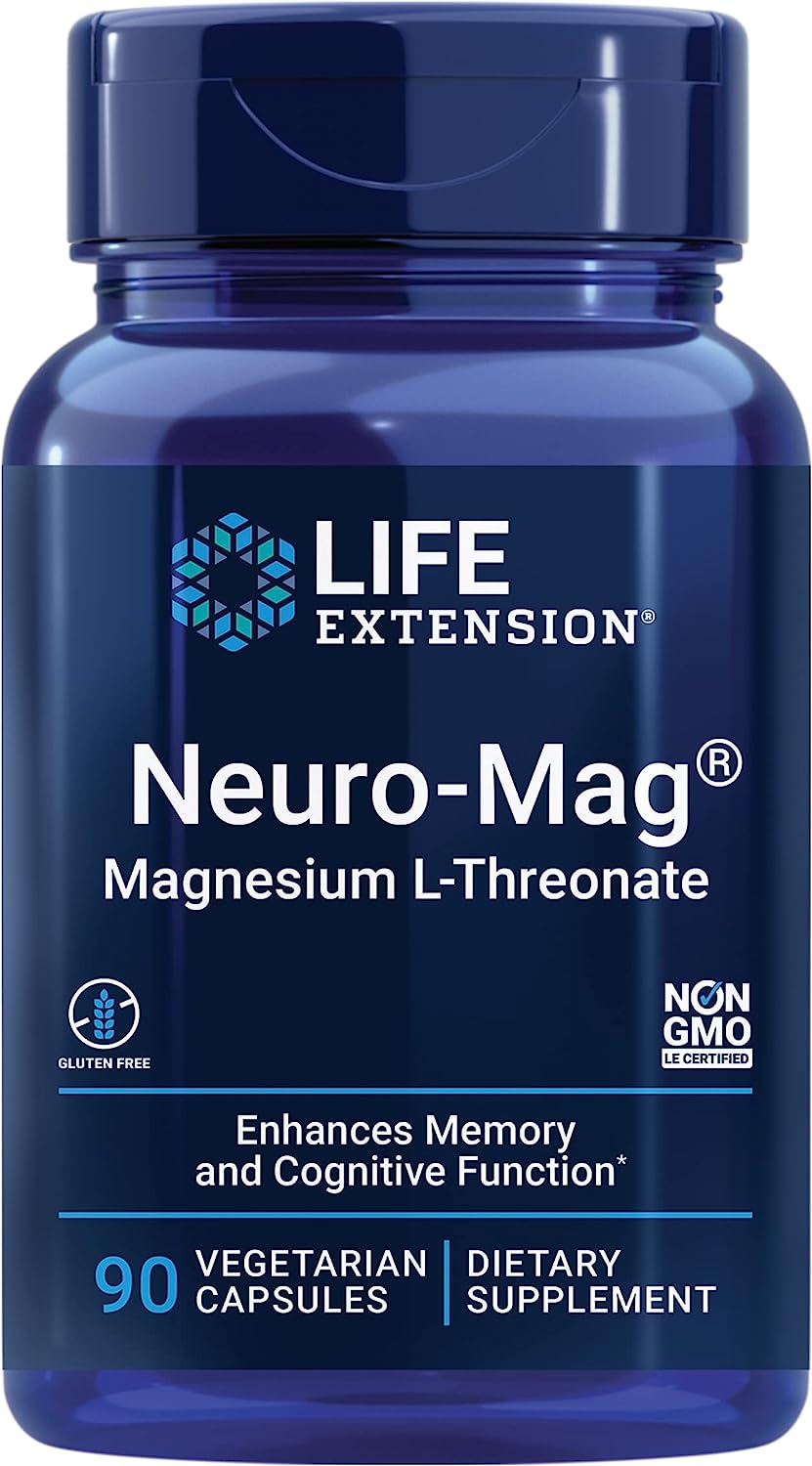 Life Extension Neuro-Mag Magnesium L-Threonate, 90 Vegetarian Capsules Ultra-Absorbable Magnesium - Memory, Focus and Overall Cognitive Performance Boost - Non-GMO, Gluten-Free