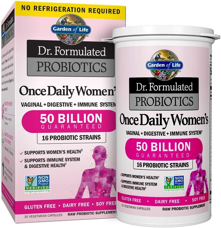 Dr. Formulated Probiotics for Women & Prebiotics, 50 Billion CFU for Women’s Daily Digestive Vaginal and Immune Health, Garden of Life 16 Probiotic Strains Shelf Stable No Gluten Dairy Soy, 30 Capsules