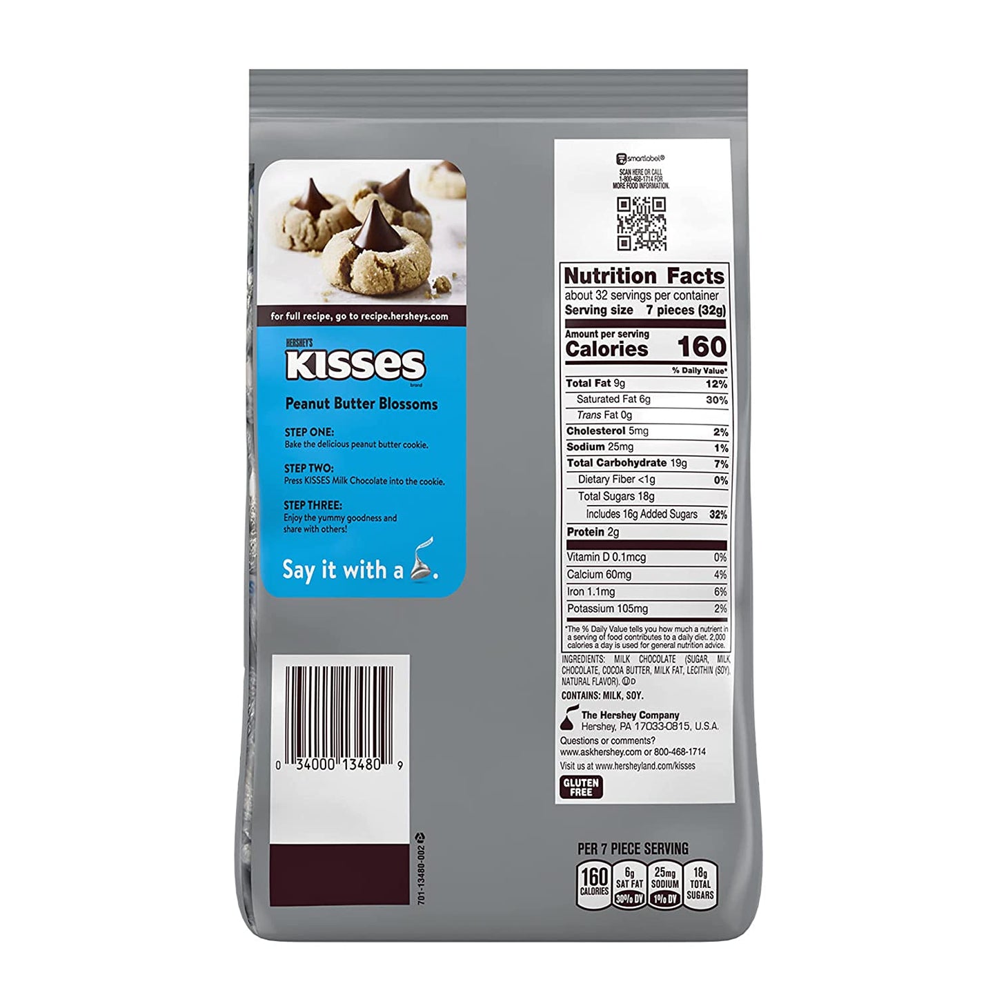 HERSHEY'S KISSES Milk Chocolate Silver Foil, Candy Bulk Party Pack, 35.8 oz