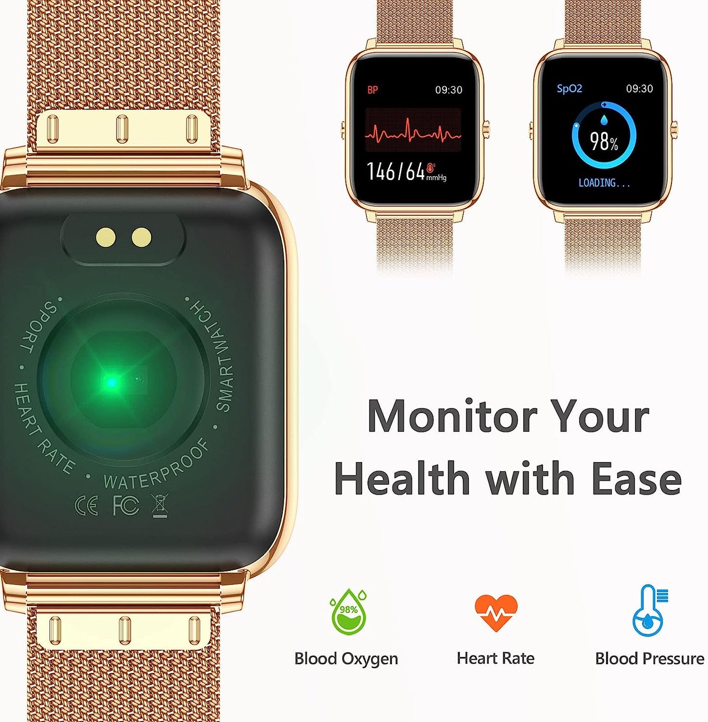 KALINCO Smart Watch, Fitness Tracker with Heart Rate Monitor, Blood Pressure, Blood Oxygen Tracking, 1.4 Inch Touch Screen Smartwatch Fitness Watch for Women Men Compatible with Android iPhone iOS