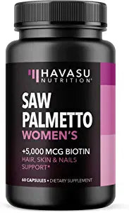 Saw Palmetto for Women + Biotin Supplement | DHT Blocker for Women Hair Growth Vitamins | Women with PCOS Hair Loss or Post-Partum Hair Loss | 60 Vegan Biotin Hair Vitamins to Thicken and Volumize Hair