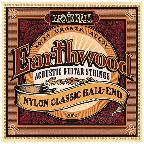 Ernie Ball Folk Nylon Clear and Gold Ball-End 80/20 Bronze Acoustic Guitar Strings, 28-42 Gauge (P02069)