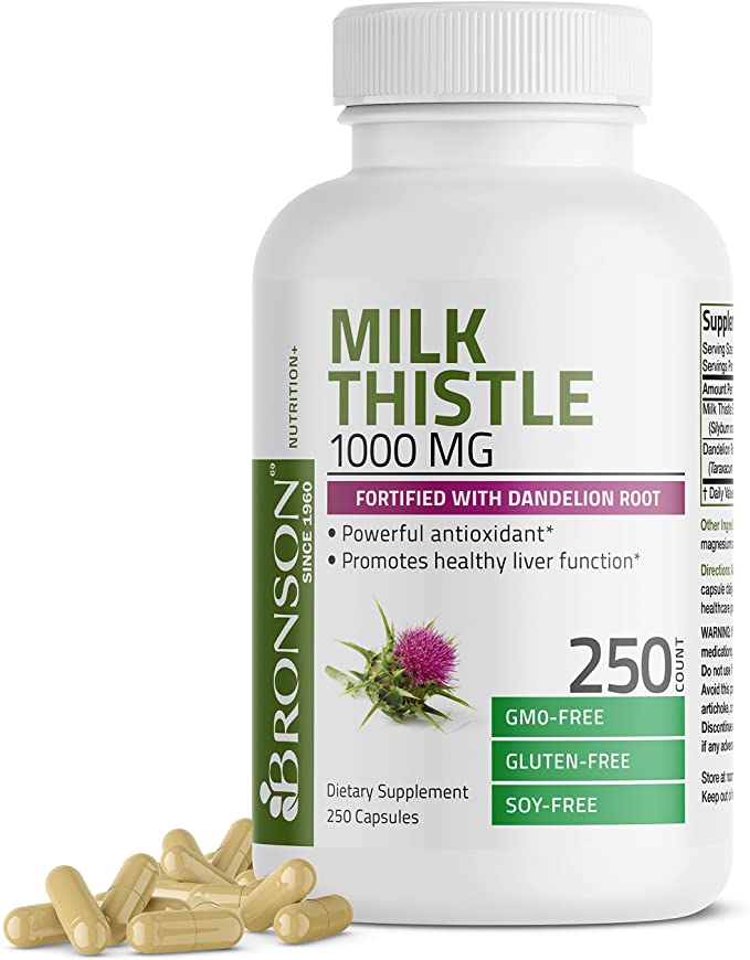 Bronson Milk Thistle 1000mg Silymarin Marianum and Dandelion Root Liver Health Support 250 Capsules