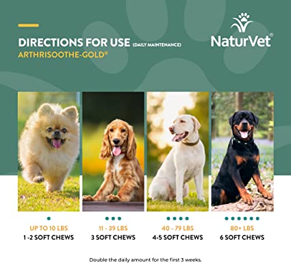 NaturVet Arthrisoothe Glucosamine for Dogs – Dog Supplement with Glucosamine, MSM, Chondroitin and Hyaluronic Acid – ArthriGold Level 3 – 240 Soft Chews