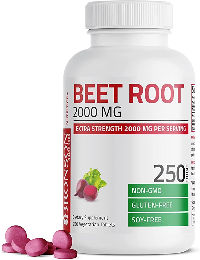 Bronson Beet Root 2000mg Extra Strength 2000mg Per Serving, Promotes Healthy Circulation Supports Heart Health and Stamina, Non-GMO, 250 Vegetarian Tablets