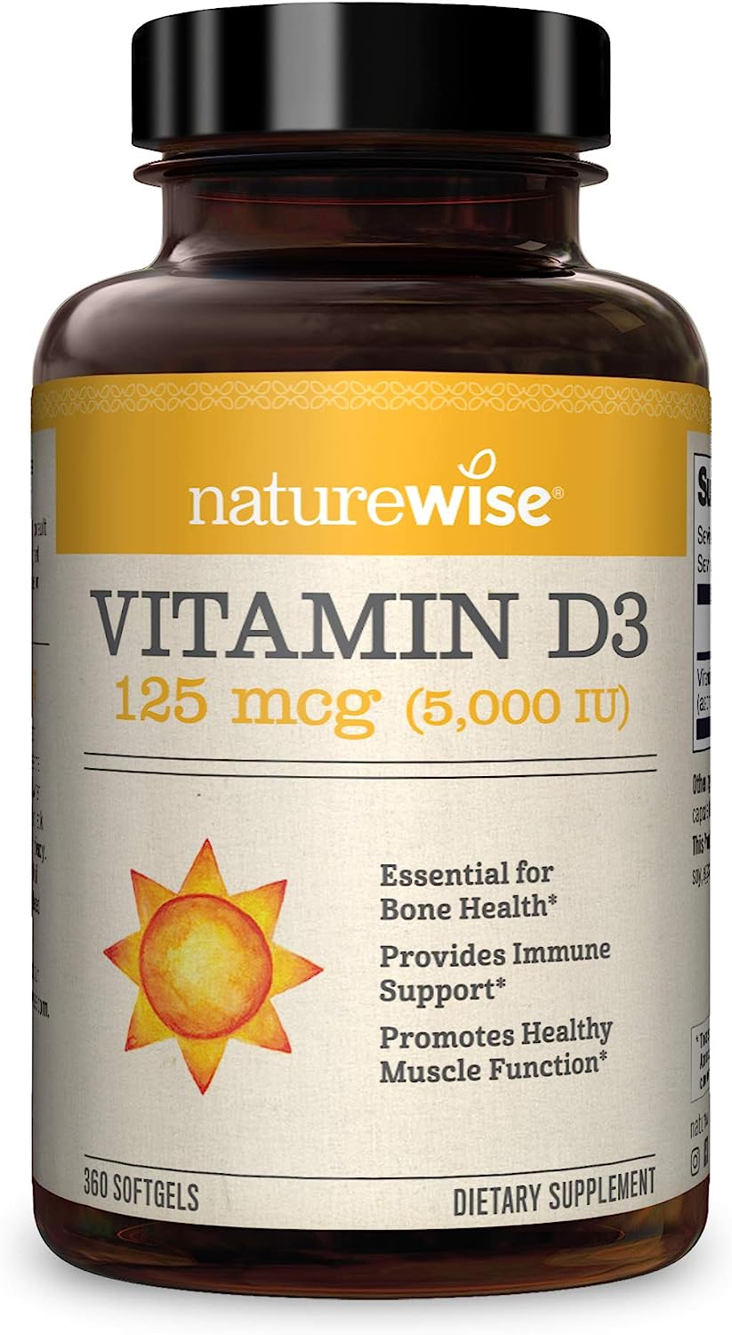 NatureWise Vitamin D3 5000iu (125 mcg) 1 Year Supply for Healthy Muscle Function, and Immune Support, Non-GMO, Gluten Free in Cold-Pressed Olive Oil, Packaging Vary ( Mini Softgel), 360 Count Visit the NatureWise Store